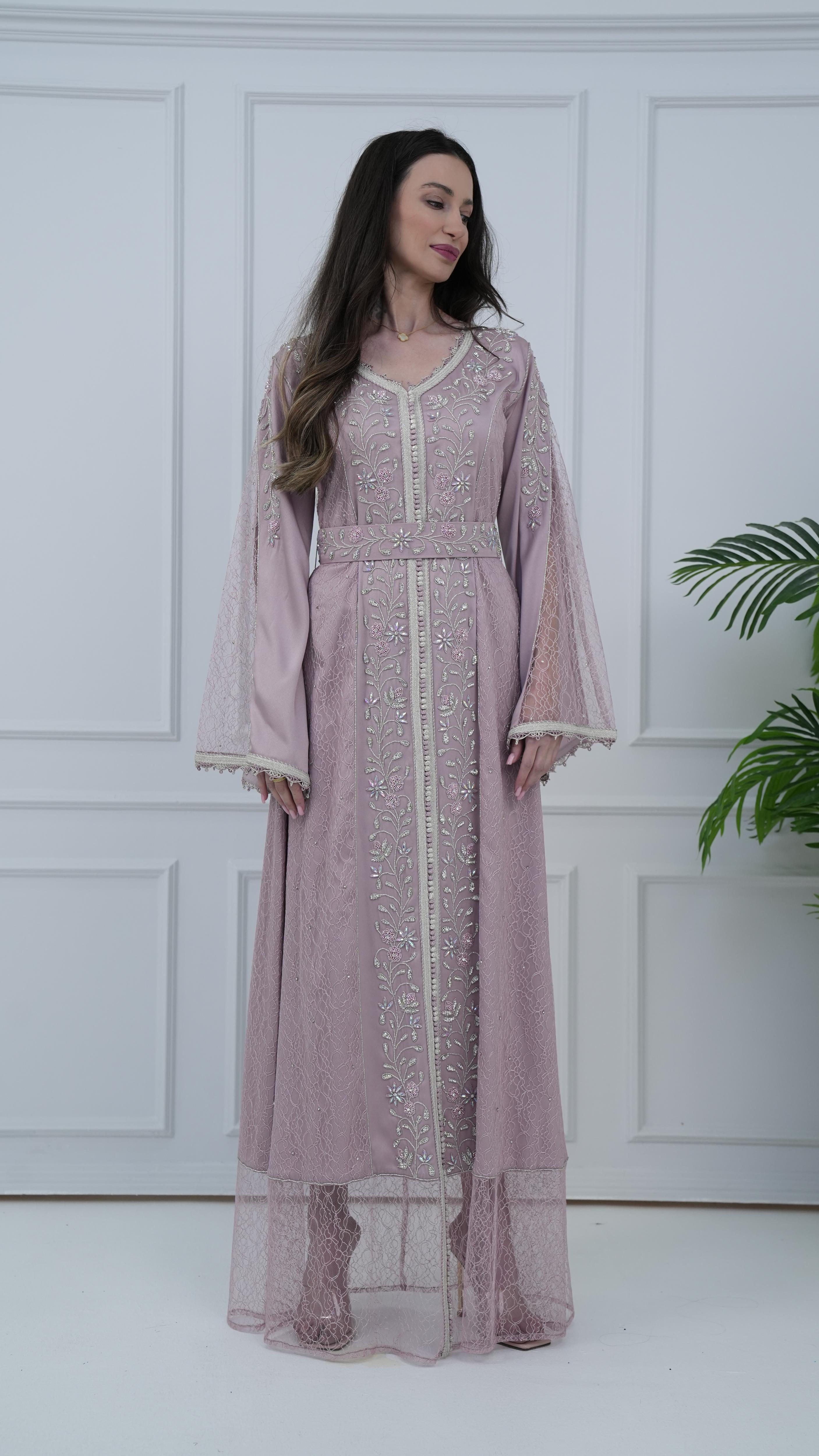 Lace Embroidered Pink Caftan