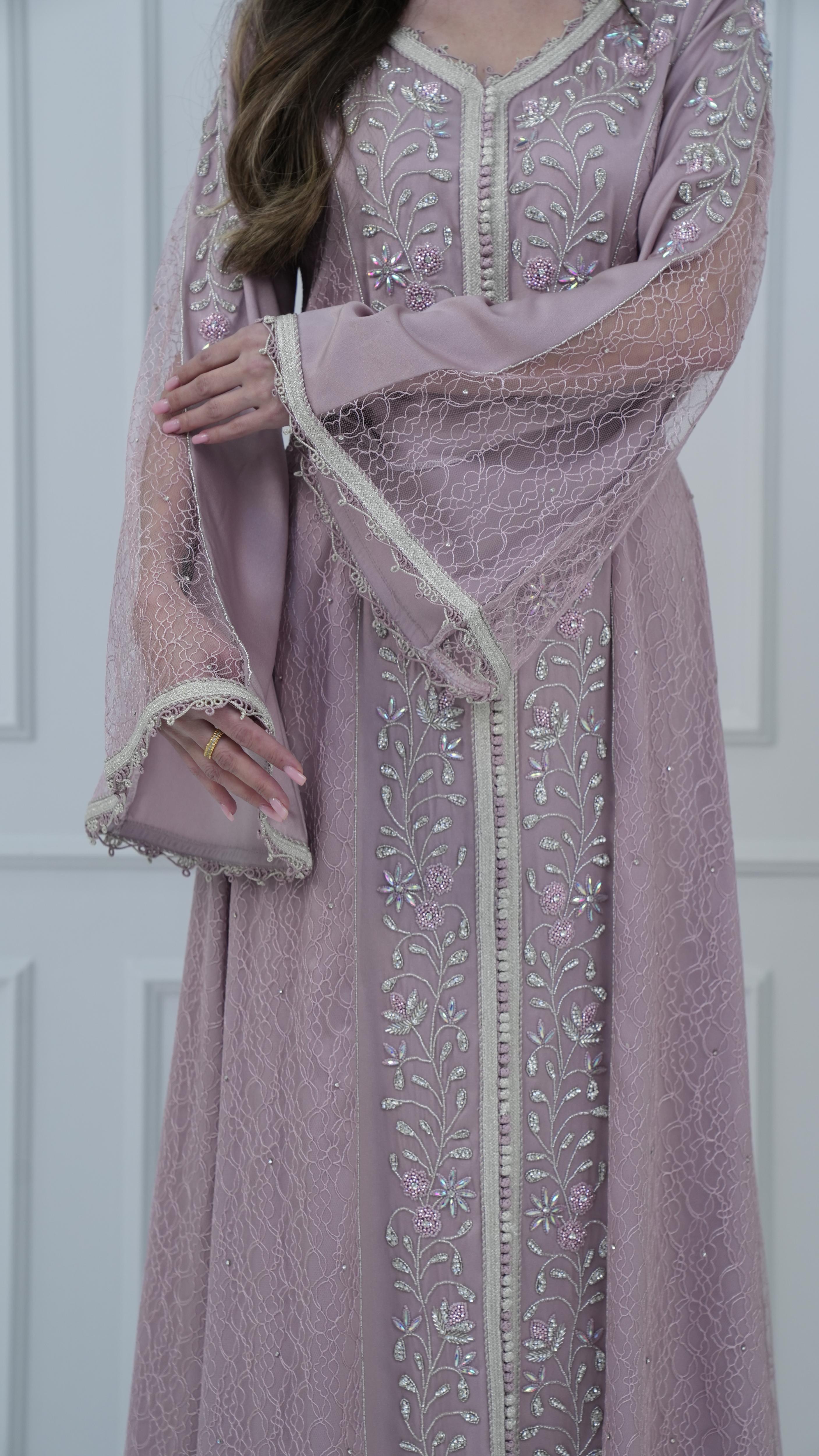 Lace Embroidered Pink Caftan