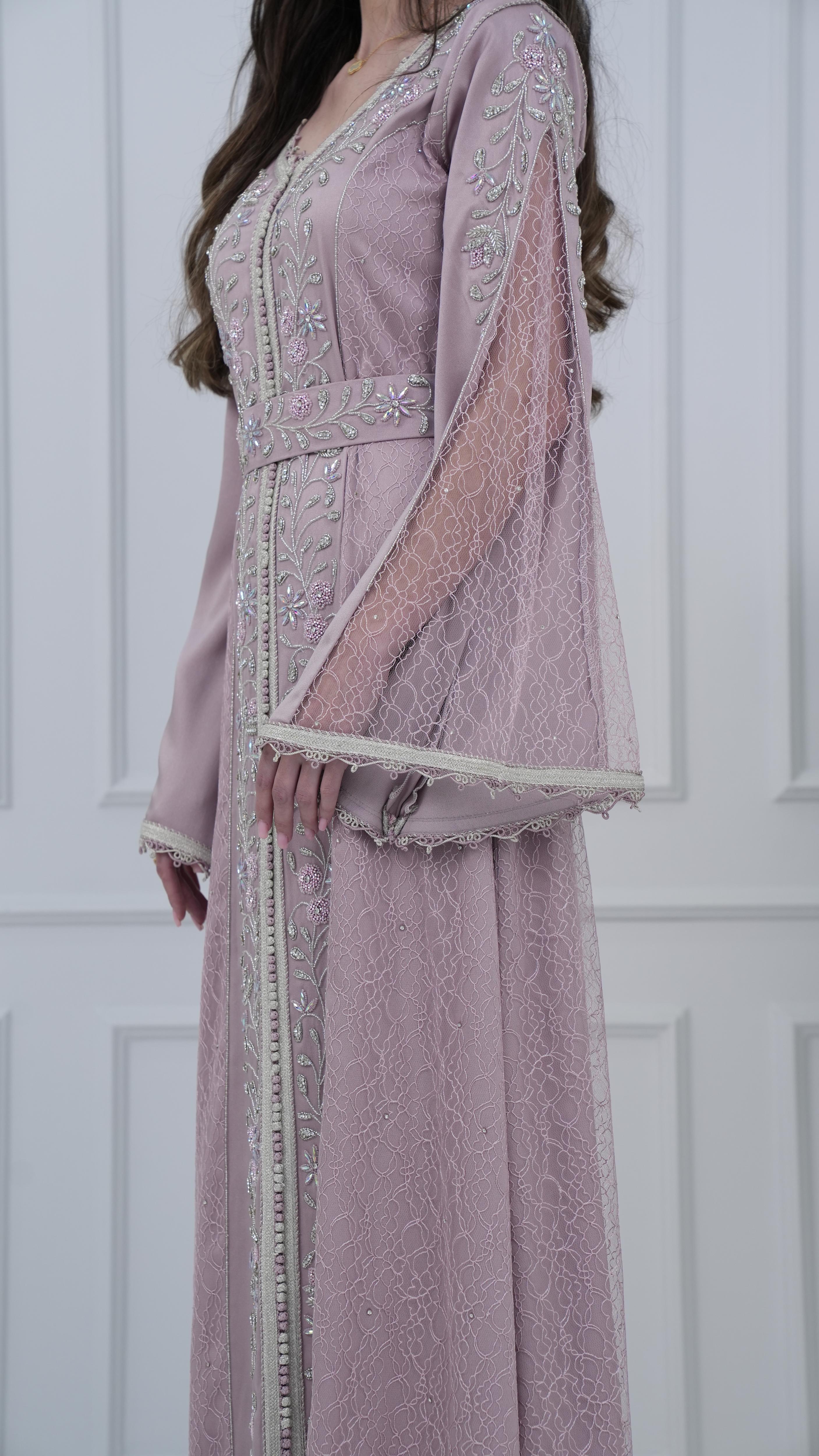 Lace Embroidered Pink Caftan