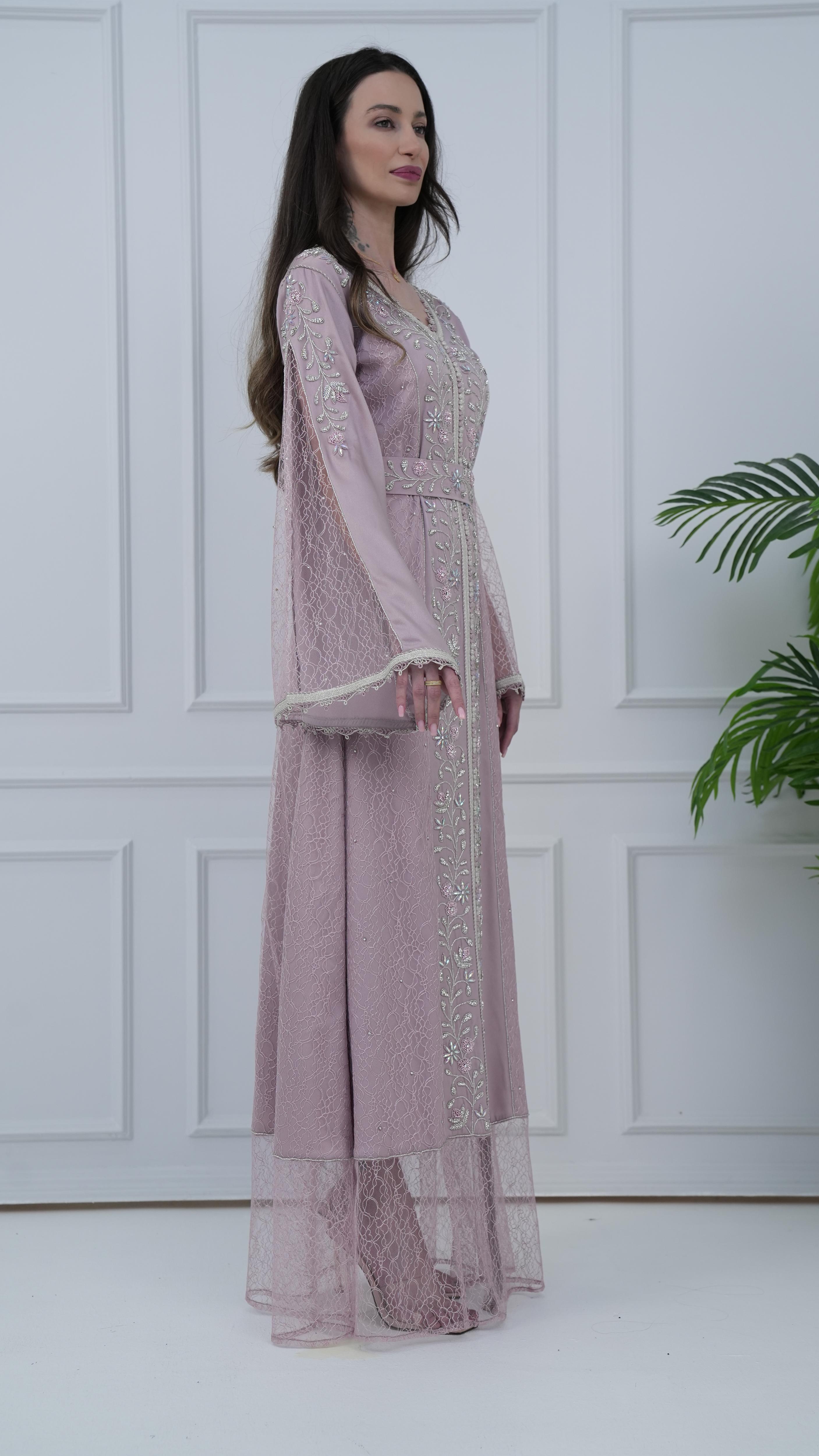 Lace Embroidered Pink Caftan