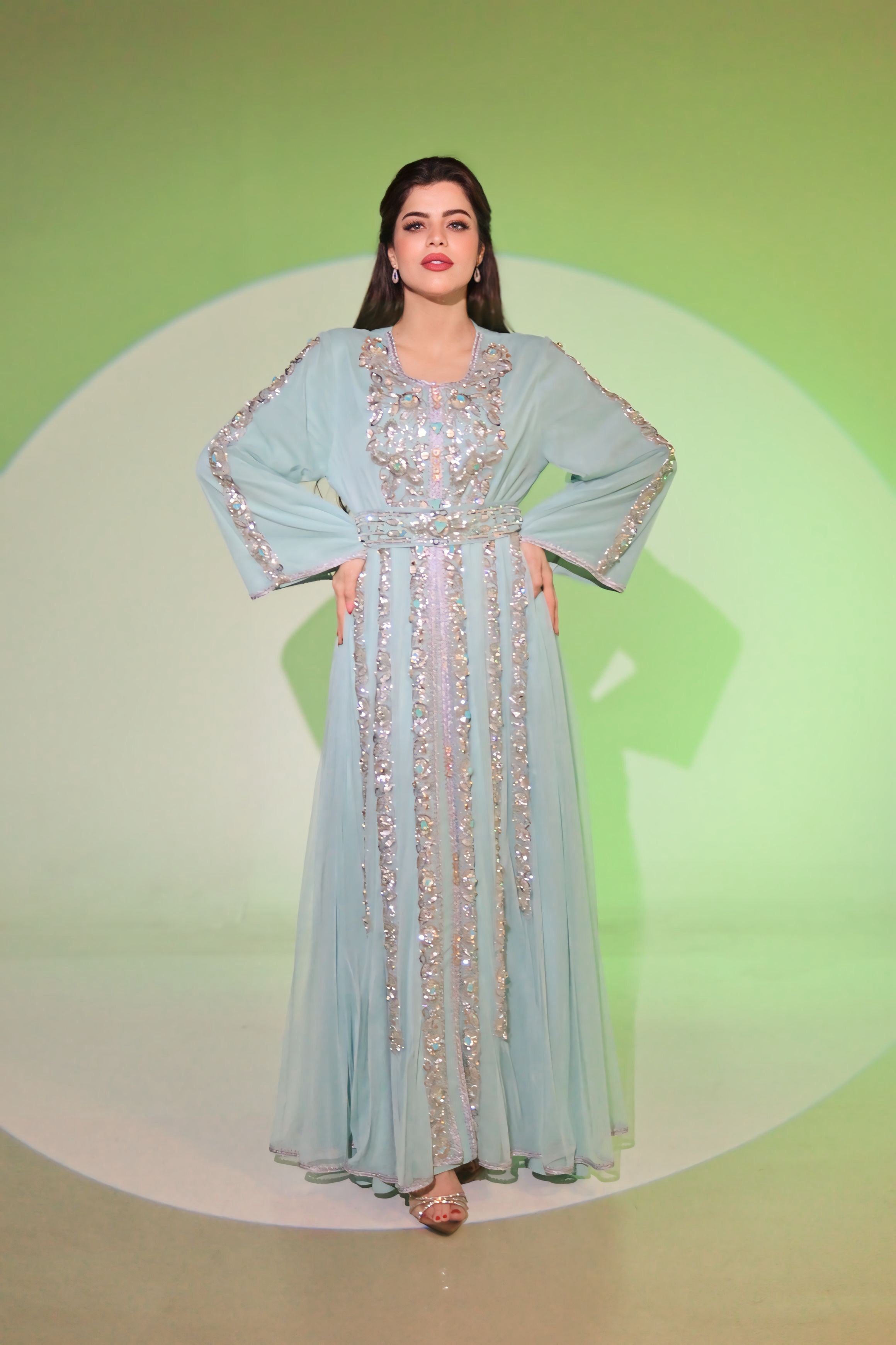 Silk Embroidered Caftan with Swarovski tones